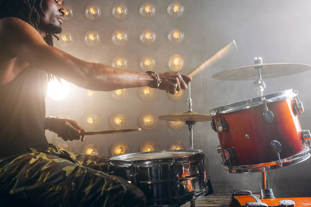 talented man playing drums on stage - Φωτογραφία, εικόνα