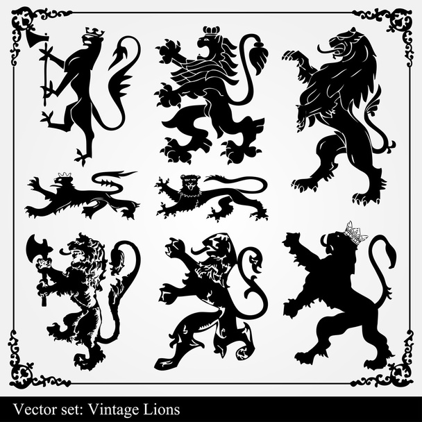 Silhouettes of heraldic lions vector background - Vetor, Imagem