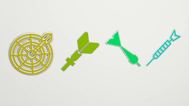 DART 4 icons set - 3D illustration for arrow and target - Photo, Image