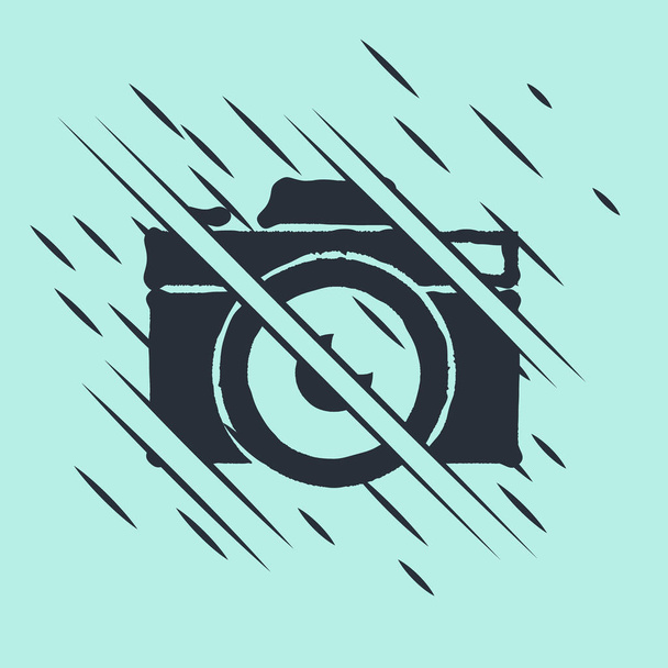 Zwarte fotocamera pictogram geïsoleerd op groene achtergrond. Foto camera icoon. Glitch stijl. Vector Illustratie. - Vector, afbeelding