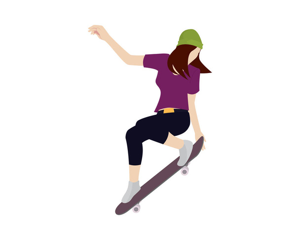 Girl Jumping on Her Skateboard Illustration Vector - Vektör, Görsel