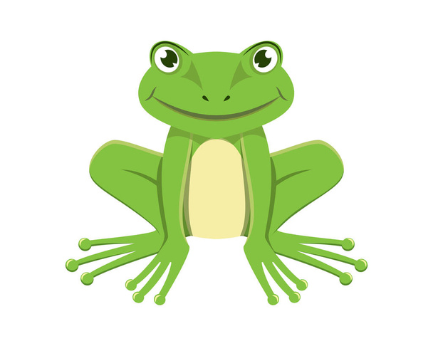 Yksityiskohtainen hymyilevä vihreä sammakko kuvitus sarjakuva tyyli vektori - Vektori, kuva