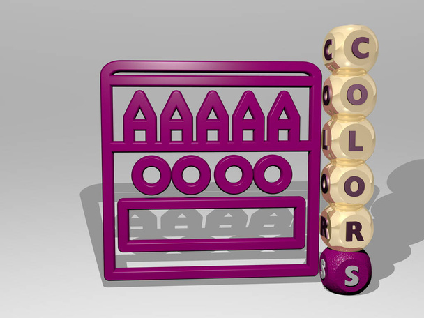 barvy 3D ikona vedle svislého textu jednotlivých písmen - 3D ilustrace pro pozadí a abstraktní - Fotografie, Obrázek