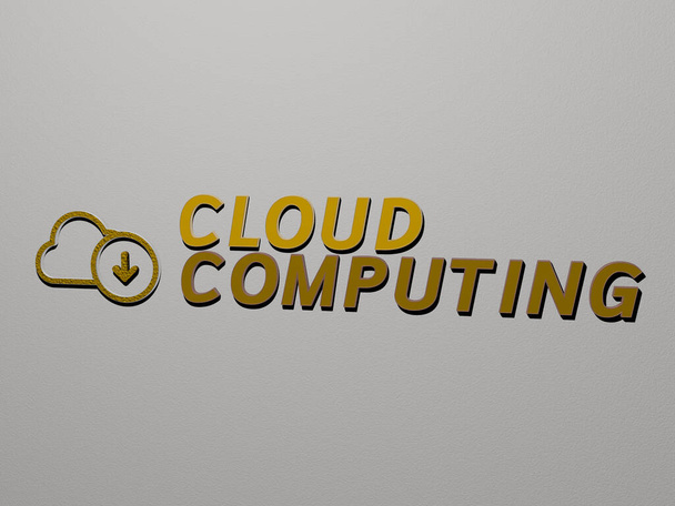 CLOUD COMPUTING icon and text on the wall - 3D illustration for background and blue - Photo, Image