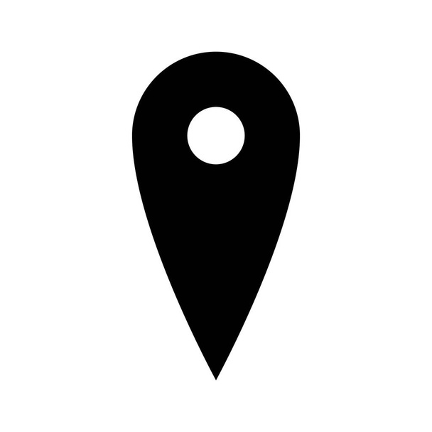 Kartenstandort-Symbol. Lange einfache Landkarte, Symbolzeiger, schwarz auf weißem Hintergrund - Vektor, Bild