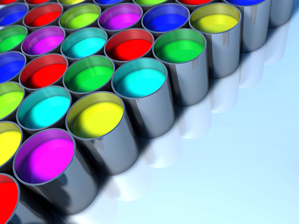 Conjunto de latas de pintura coloridas
 - Foto, Imagen
