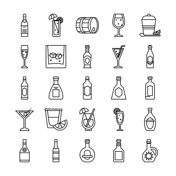 cocktails drinks and liquors icon set, line style - Vector, Image