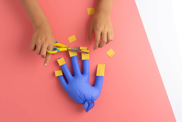 cutting activity for kids, scissor skills, cutting paper nails fun - Photo, Image