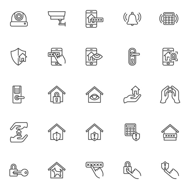 Smart home security system line icons set. linear style symbols collection, outline signs pack. vector graphics. Set includes icons as cctv camera, smart door security password, wireless lock and key - Vector, imagen