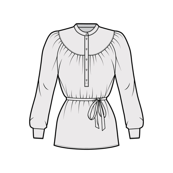 Pasek zebrany bluzka techniczna moda Ilustracja z długimi rękawami, zakrzywiony mandarynka kołnierz, zrelaksowany kształt koszuli - Wektor, obraz