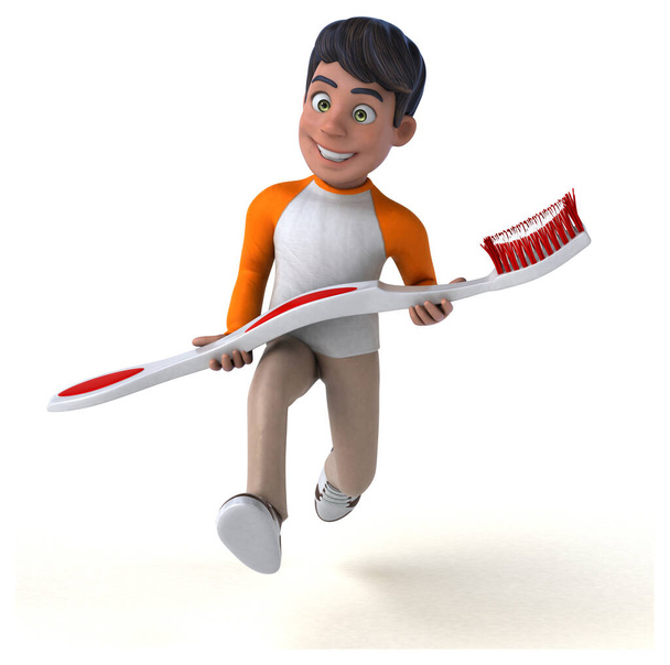 Fun 3D cartoon Asian teenager with toothbrush - Foto, Imagem