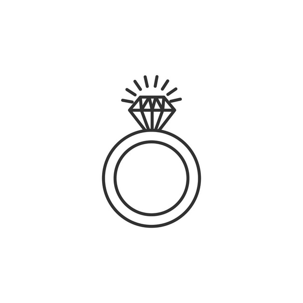 trouwerij of verlovingsring met diamant. Voorraadvector illustratie geïsoleerd op witte achtergrond - Vector, afbeelding