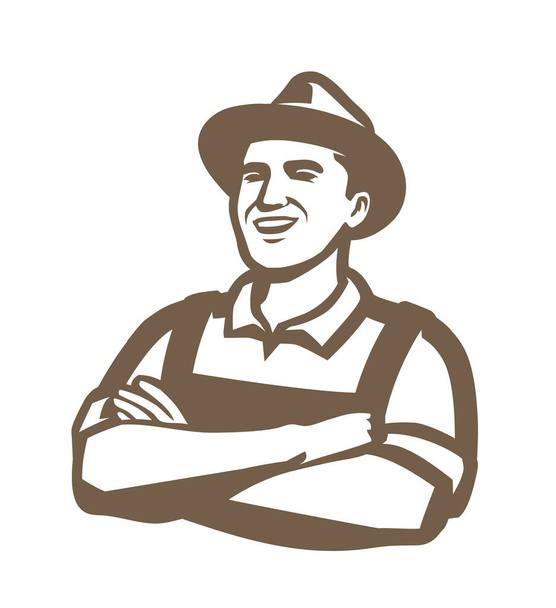 Farmer with hat symbol. Agriculture, farm concept - ベクター画像