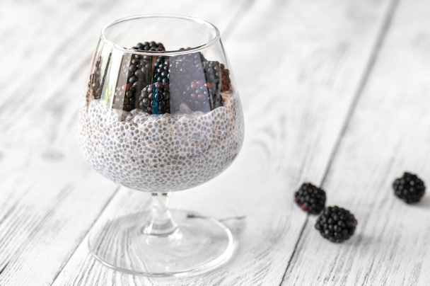 Glass of coconut milk chia seed pudding with blackberries - Fotografie, Obrázek