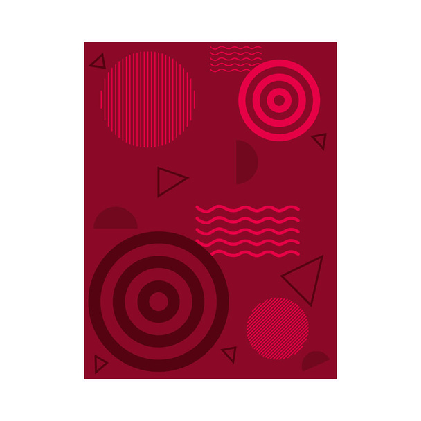 rode achtergrond met ronde en abstracte vormen, kleurrijk design - Vector, afbeelding