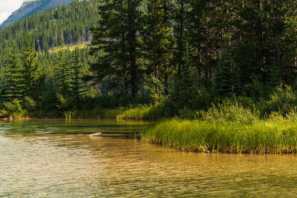 gyönyörű táj két Jack Lake és festői hegyek, Alberta, Kanada - Fotó, kép