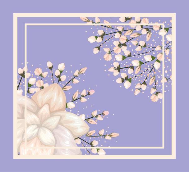 Beyaz çiçek ve tomurcuklu çerçeve boyama vektör tasarımı - Vektör, Görsel
