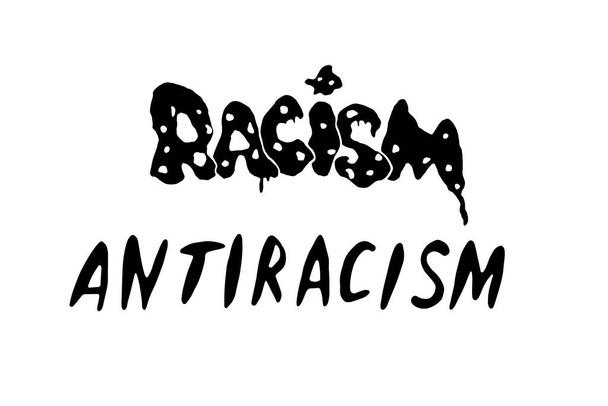 Eu estou contra o racismo - vetor lettering doodle manuscrito sobre o tema do anti-racismo, protestando contra a desigualdade racial e design revolucionário. Para folhetos, adesivos, cartazes, ação, slogan
. - Vetor, Imagem