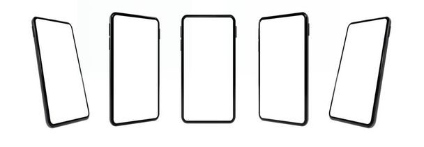Realista maqueta de teléfono inteligente pantalla vacía 3D renderizado aislado sobre fondo blanco 6 posiciones. camino de recorte - Foto, imagen