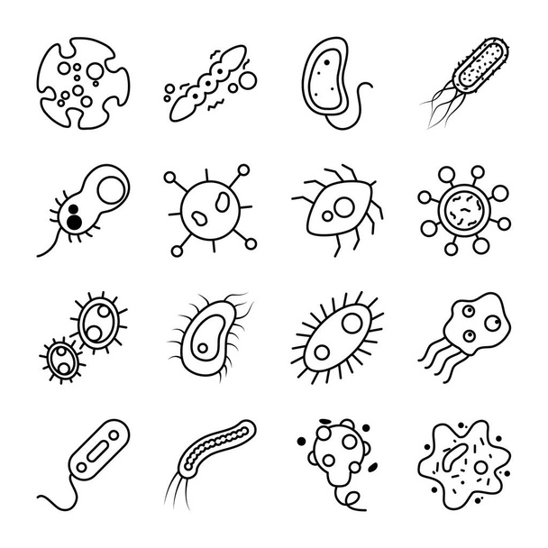 ikoni joukko echerichia coli ja bakteerit muotoja, linja tyyli - Vektori, kuva
