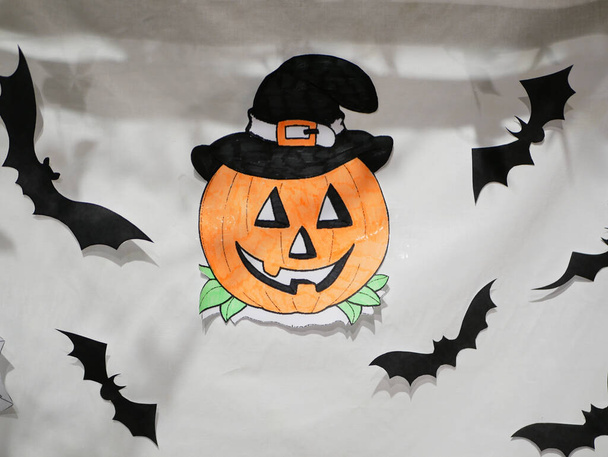 paper pumpkin with bat hat - Photo, Image