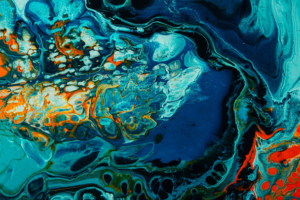 acrylic ink water marble texture blue yellow fluid - Foto, Imagen