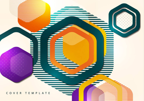 Bright abstract background of rounded multicolored hexagons and lines. Business presentation template. Modern geometric design. Vector illustration - Vector, Image