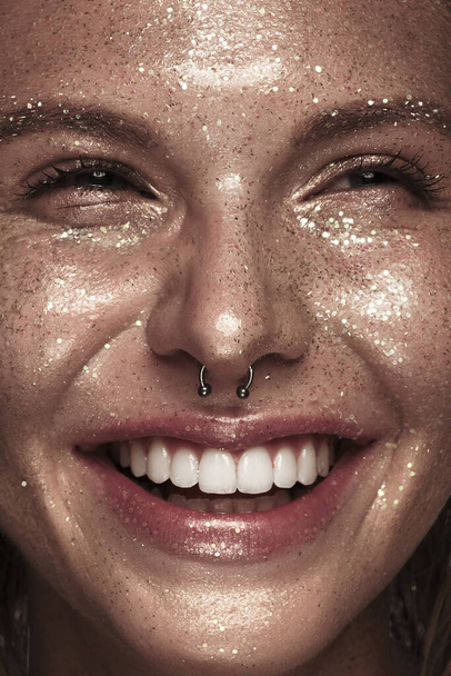 Portrait of a girl with emotion on her face. Joy - Foto, Imagem