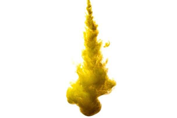 A cloud of yellow paint released into clear water. Isolate on a white background. - Foto, Imagem