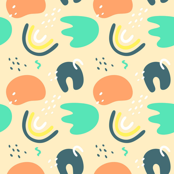 Seamless abstract pattern with rainbows, spots and curves. Vector illustration. - Vector, Image