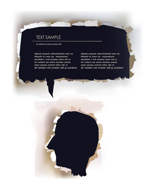 Ripped паперу колекції, голова людини та міхур для тексту - Вектор, зображення