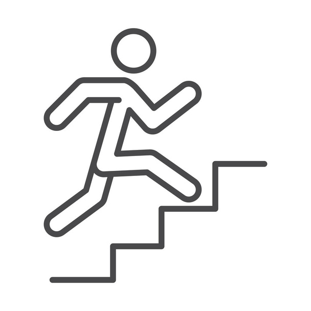 correr deporte carrera hombre subir escaleras línea icono diseño - Vector, Imagen