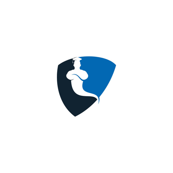 Genie Shield şekilli konsept logosundan mezun ol. Genie Logo Tasarımı. Sihirli Fantezi Cin konsepti logosu. - Vektör, Görsel