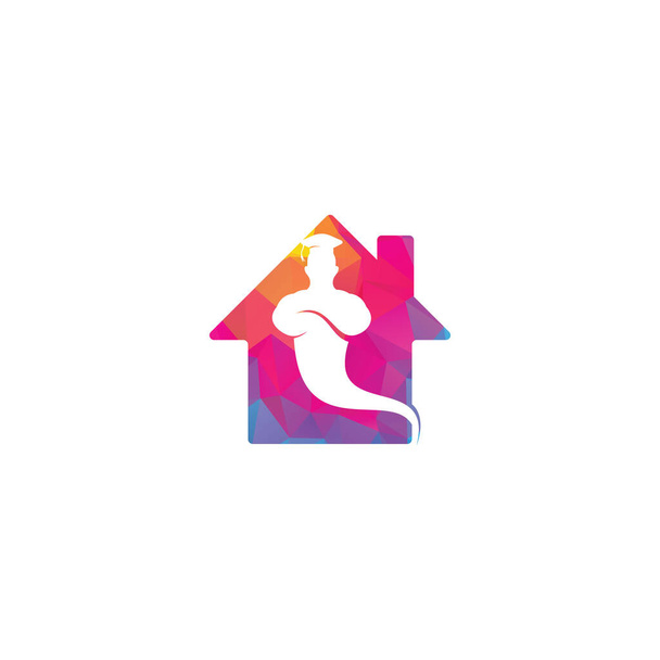 Graduate Genie home shape concept logo. Genie Logo Design. Magische Fantasie Genie Konzept Logo. - Vektor, Bild
