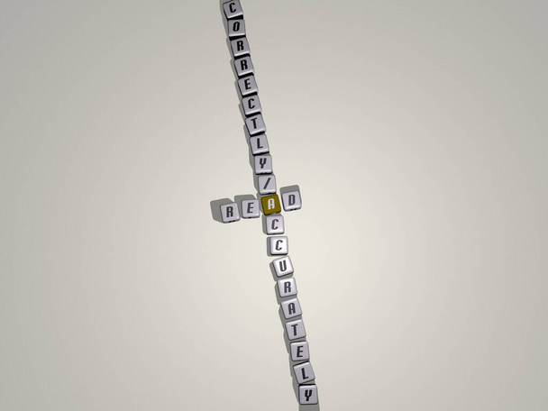 bar bat mitswa: lees correct / nauwkeurig kruiswoordraadsel door kubieke dobbelstenen letters - 3D illustratie voor boek en onderwijs - Foto, afbeelding
