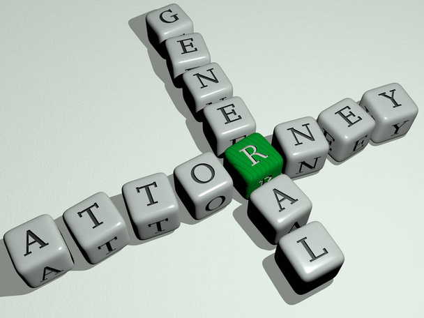 ATTORNEY GENERAL кросворд за кубічними кубиками - 3D ілюстрація для бізнесу та права
 - Фото, зображення