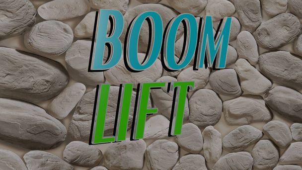 desenli duvardaki boom lift metni - arkaplan ve çizgi roman için 3B illüstrasyon - Fotoğraf, Görsel