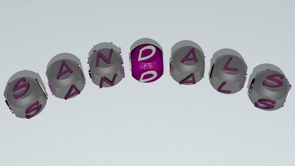 SANDALS szöveg kocka betűk görbület - 3D illusztráció háttér és divat - Fotó, kép