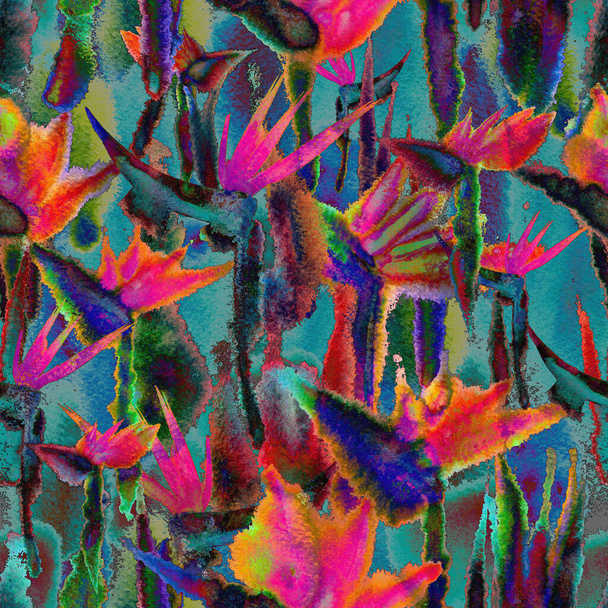 exotic jungle tropical seamless pattern endless repeat dark shadow print tie dye textile fabric - Foto, Imagem