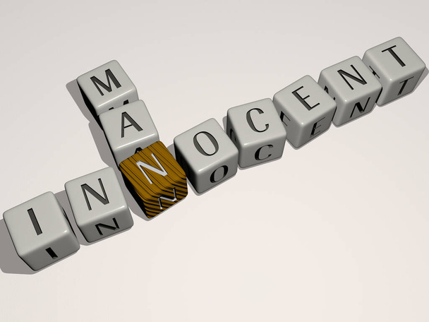 INNOCENT MAN keresztrejtvény kocka betűkkel - 3D illusztráció aranyos és baba - Fotó, kép