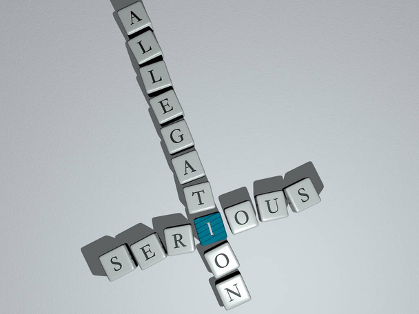 SERIOUS ALLEGATION crossword by cubic dice letters - 3D ilustrace pro pozadí a dospělé - Fotografie, Obrázek