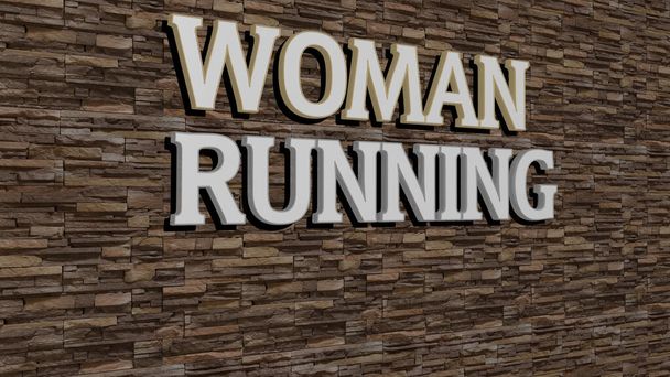 mujer corriendo texto en pared texturizada - Ilustración 3D para hermosa y joven - Foto, Imagen
