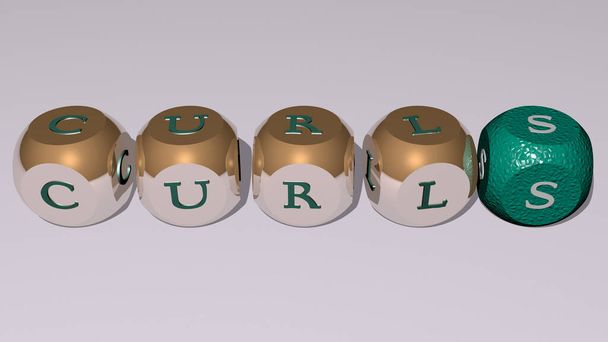 curls text by cubic dice letters - 3D ilustrace pro pozadí a abstraktní - Fotografie, Obrázek
