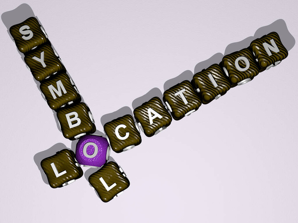 posizione simbolo cruciverba di lettere cubiche colorate - Illustrazione 3D per mappa e icona - Foto, immagini