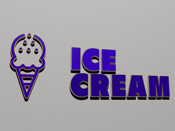 иконка мороженого и текст на стене - 3D иллюстрация для фона и холода - Фото, изображение