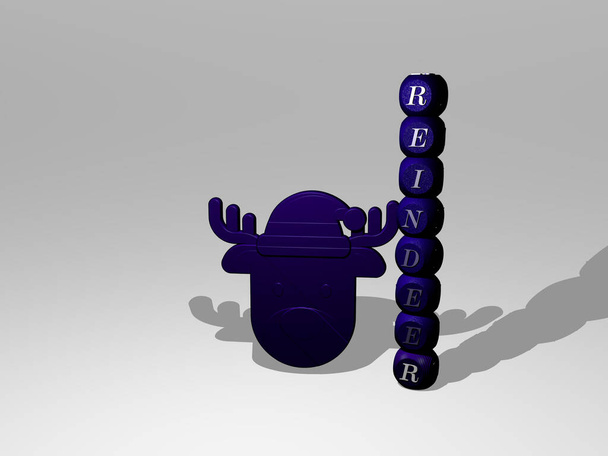 Текст REINDEER рядом с иконкой 3D - трехмерная иллюстрация на Рождество и фон - Фото, изображение