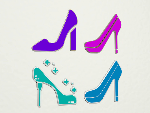 набор значков каблука 4 - 3D иллюстрация для высоких и обуви - Фото, изображение