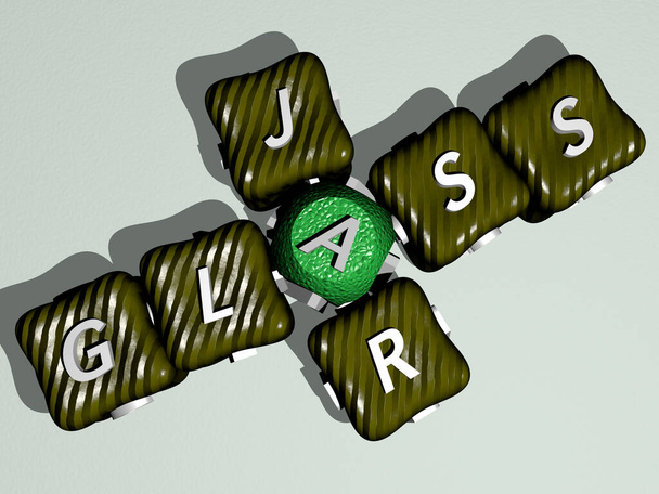 GLASS JAR Kreuzworträtsel aus bunten kubischen Buchstaben - 3D-Illustration für Hintergrund und Design - Foto, Bild