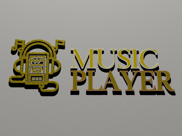 MUSIC PLAYER значок і текст на стіні - 3D ілюстрація для фону і дизайну
 - Фото, зображення