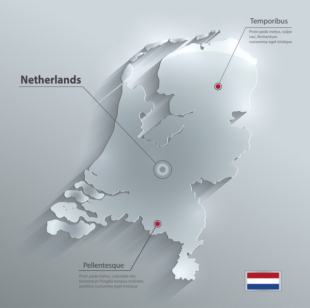 Ολλανδία Ολλανδία χάρτη σημαία γυαλί νερό κάρτα χαρτί 3d διάνυσμα - Διάνυσμα, εικόνα